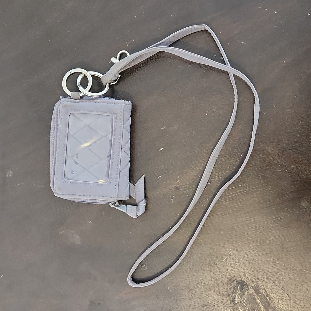 Grey and black and rose wallet and lanyard